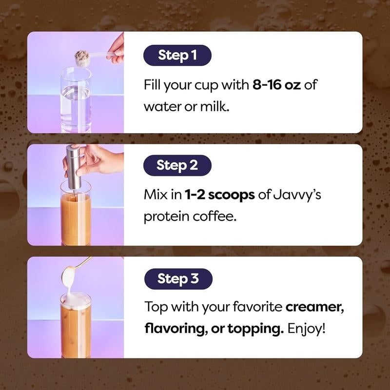 Javvy Original Protein Coffee - Premium Whey Protein & Instant Iced Coffee - 100% Arabica Coffee - Zero Artificial Flavors & Sweeteners, 6 Servings