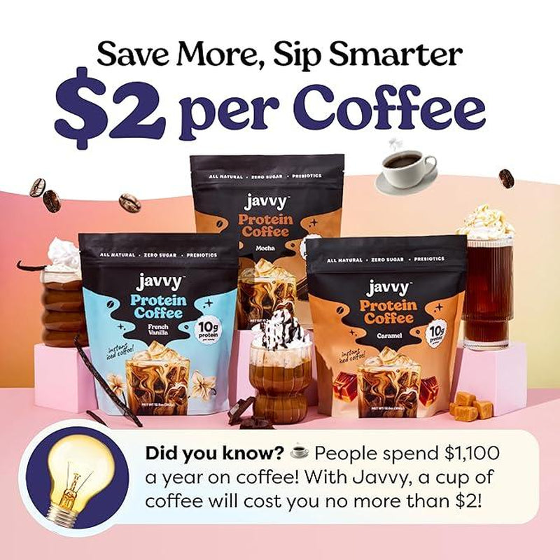 Javvy Original Protein Coffee - Premium Whey Protein & Instant Iced Coffee - 100% Arabica Coffee - Zero Artificial Flavors & Sweeteners, 6 Servings