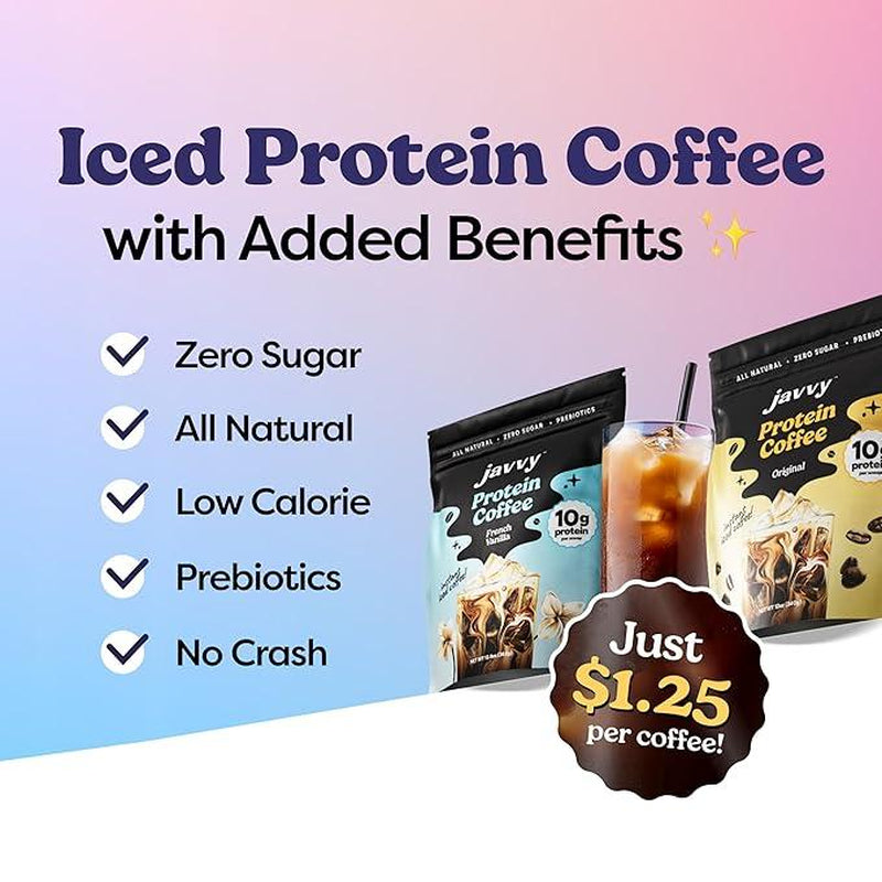 Javvy Original Protein Coffee - Premium Whey Protein & Instant Iced Coffee - 100% Arabica Coffee - Zero Artificial Flavors & Sweeteners, 6 Servings