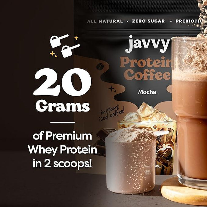 Javvy Original Protein Coffee - Premium Whey Protein & Instant Iced Coffee - 100% Arabica Coffee - Zero Artificial Flavors & Sweeteners, 6 Servings