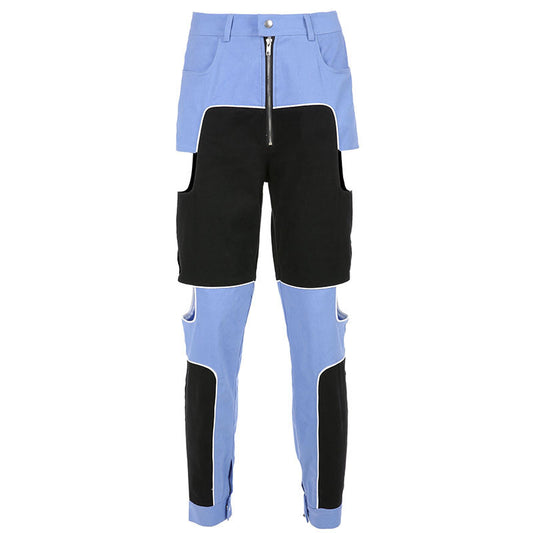 Contrast Color Hollowed-Out Trousers For