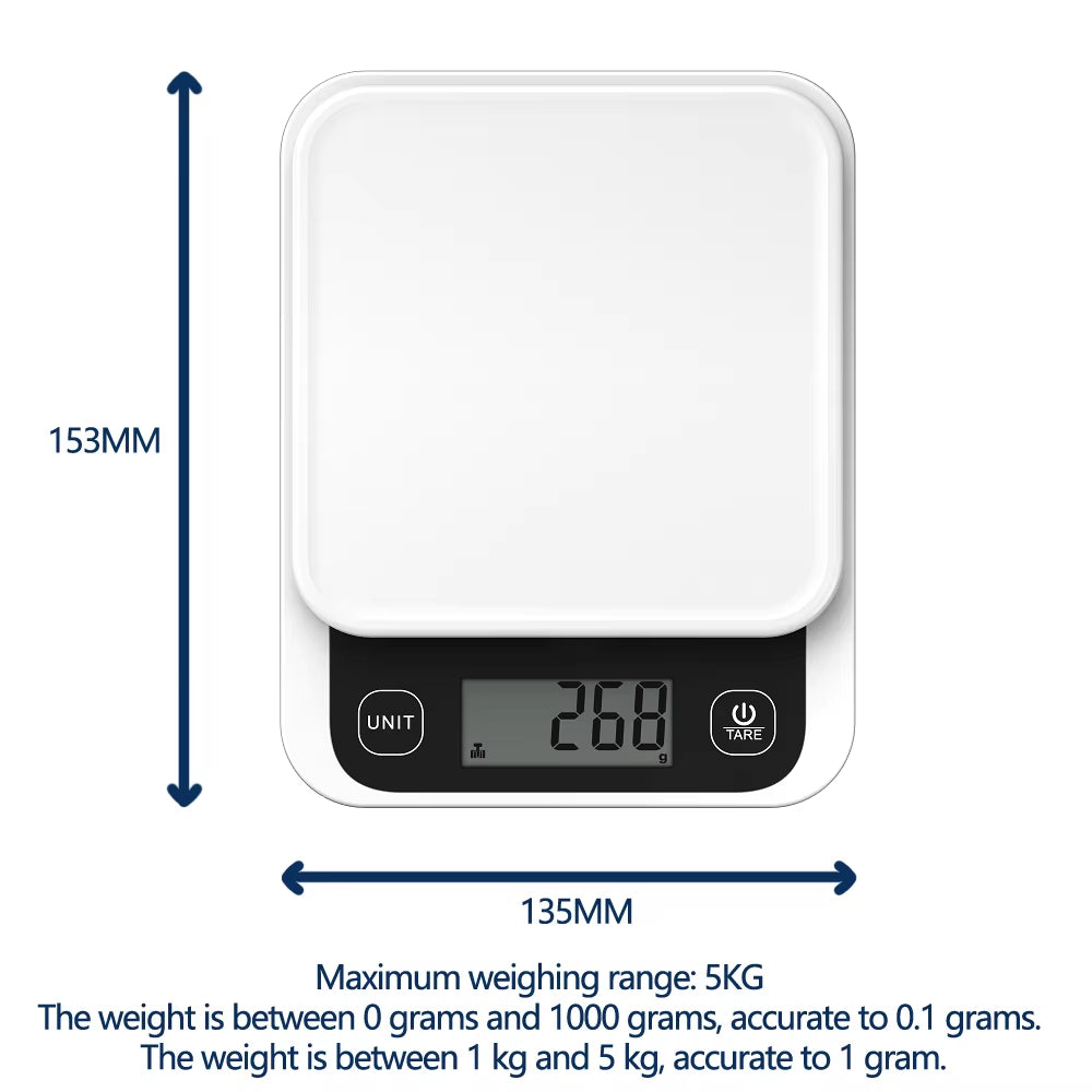 0-1Kg/0.1G, 1-5Kg/1G, Smart Kitchen Scales Nutrition Food Calorie Scale LCD Digital Kitchen Scale Cooking Baking Scale with App