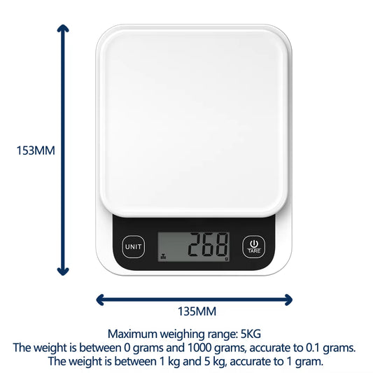 0-1Kg/0.1G, 1-5Kg/1G, Smart Kitchen Scales Nutrition Food Calorie Scale LCD Digital Kitchen Scale Cooking Baking Scale with App