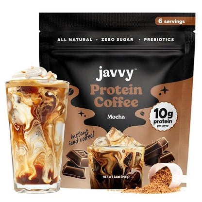 Javvy Original Protein Coffee - Premium Whey Protein & Instant Iced Coffee - 100% Arabica Coffee - Zero Artificial Flavors & Sweeteners, 6 Servings
