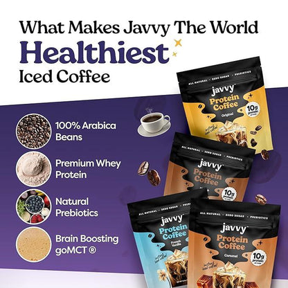 Javvy Original Protein Coffee - Premium Whey Protein & Instant Iced Coffee - 100% Arabica Coffee - Zero Artificial Flavors & Sweeteners, 6 Servings