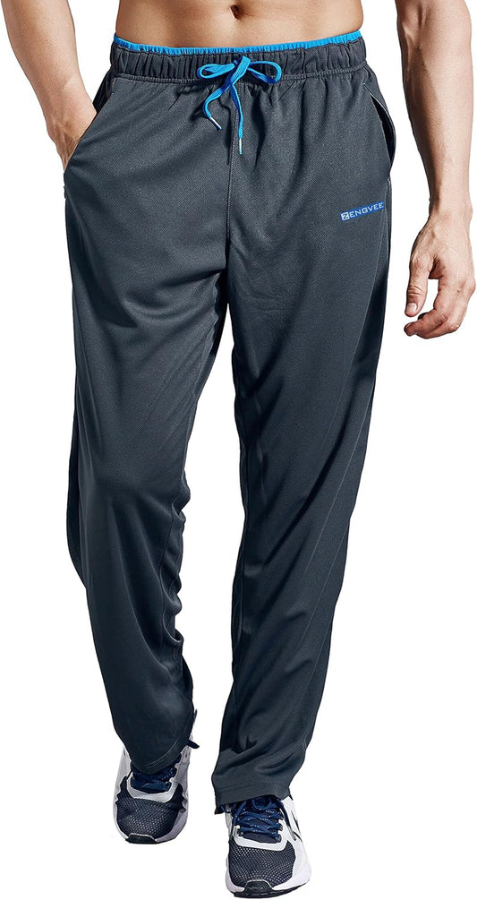 Men'S Sweatpants with Zipper Pockets Open Bottom Athletic Pants for Jogging Workout Gym Running Training