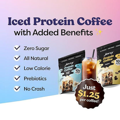 Javvy Original Protein Coffee - Premium Whey Protein & Instant Iced Coffee - 100% Arabica Coffee - Zero Artificial Flavors & Sweeteners, 6 Servings