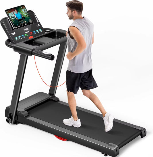 Treadmills for Home, Quiet Folding Treadmill with Heart Rate Sensor, Dual Cushion System, Weight Capacity