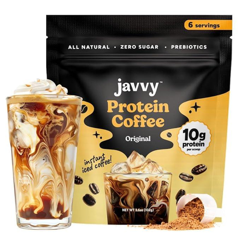 Javvy Original Protein Coffee - Premium Whey Protein & Instant Iced Coffee - 100% Arabica Coffee - Zero Artificial Flavors & Sweeteners, 6 Servings